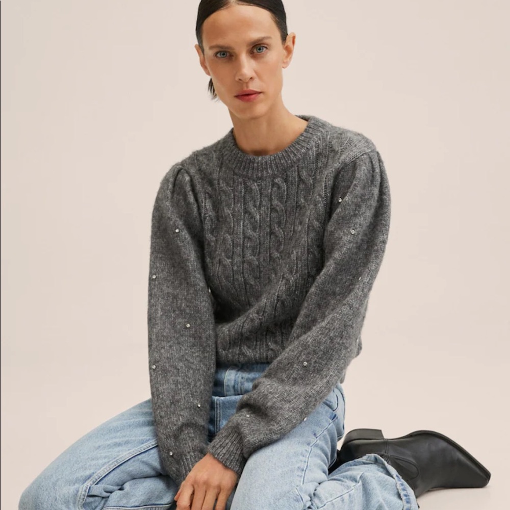 MANGO Braided Knit Sweater with Rhinestone details - NWT